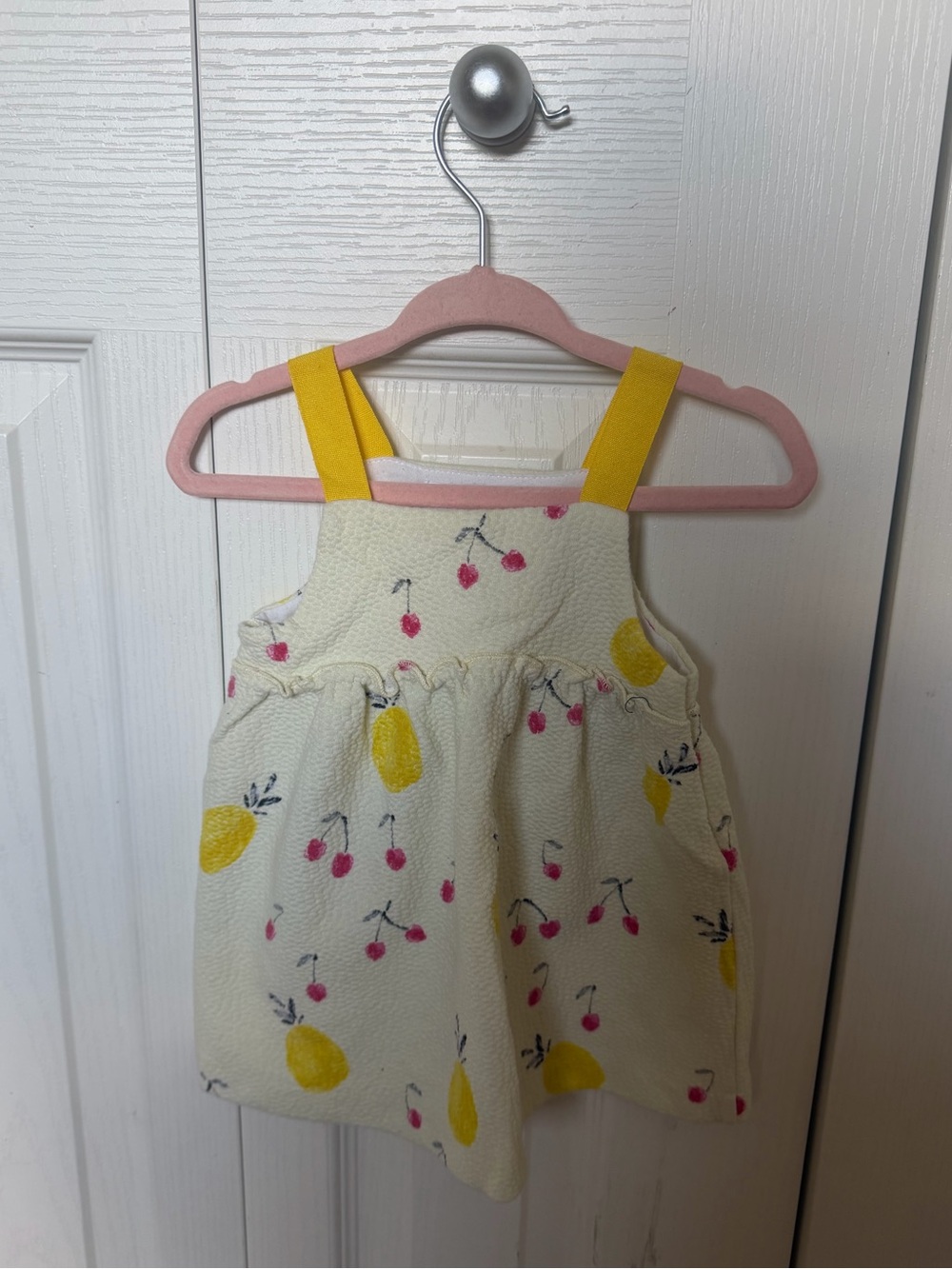 Zara Cream Dress with Yellow Straps and Fruit Print